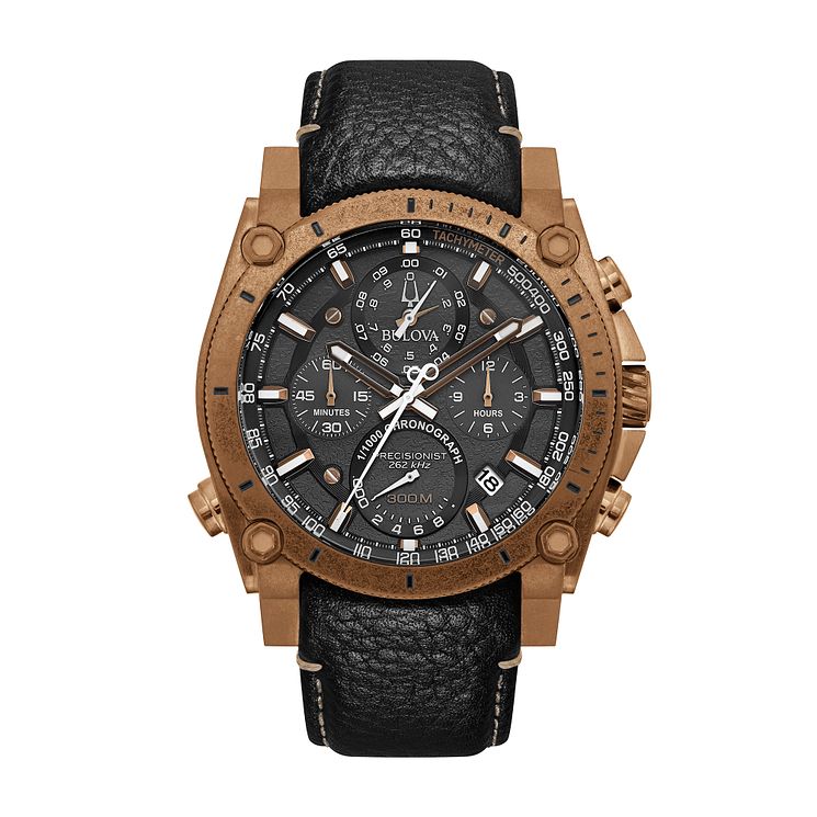 Bulova Precisionist Mens Black Leather Strap Watch