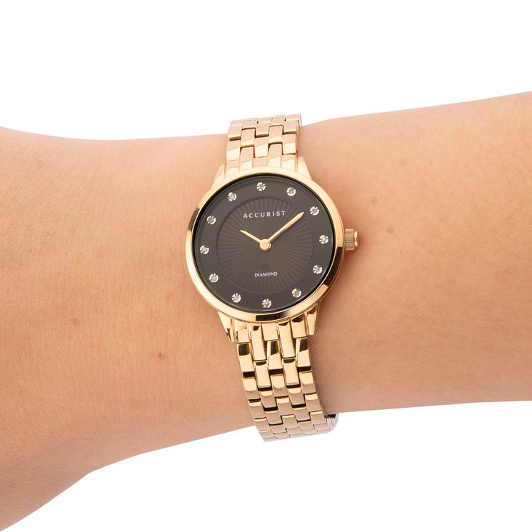 Accurist Diamond Ladies Yellow Gold Tone Bracelet Watch