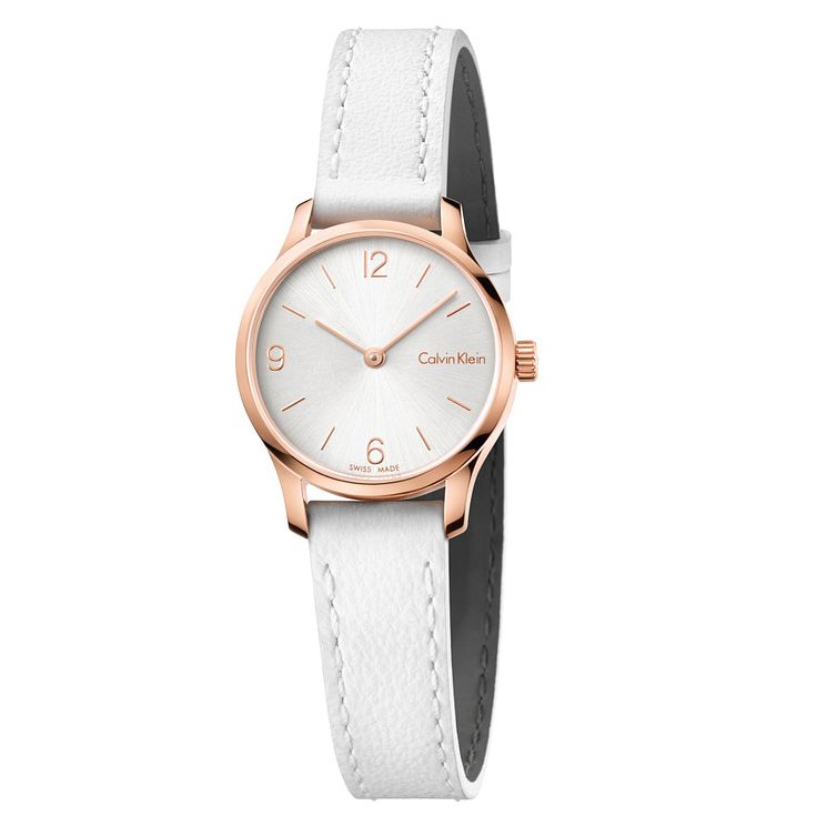 Calvin Klein Ladies White Leather Strap Watch