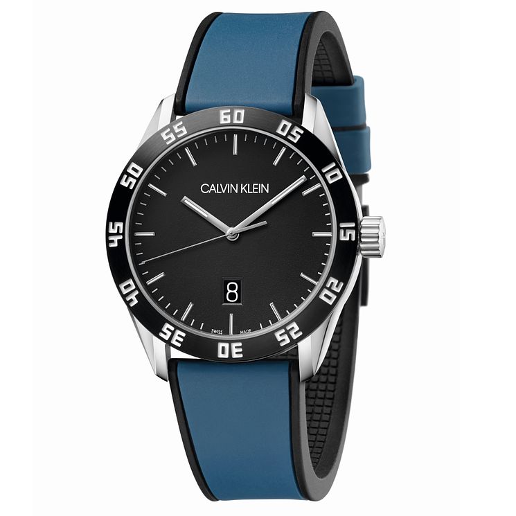 Calvin Klein Mens Blue Silicone Strap Watch