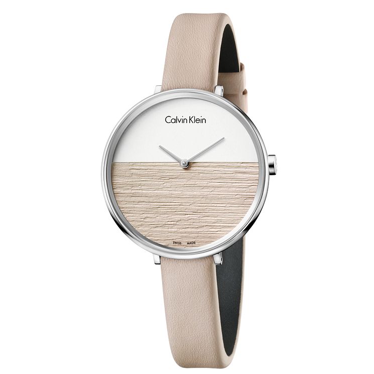 Calvin Klein Rise Ladies Beige Leather Strap Watch