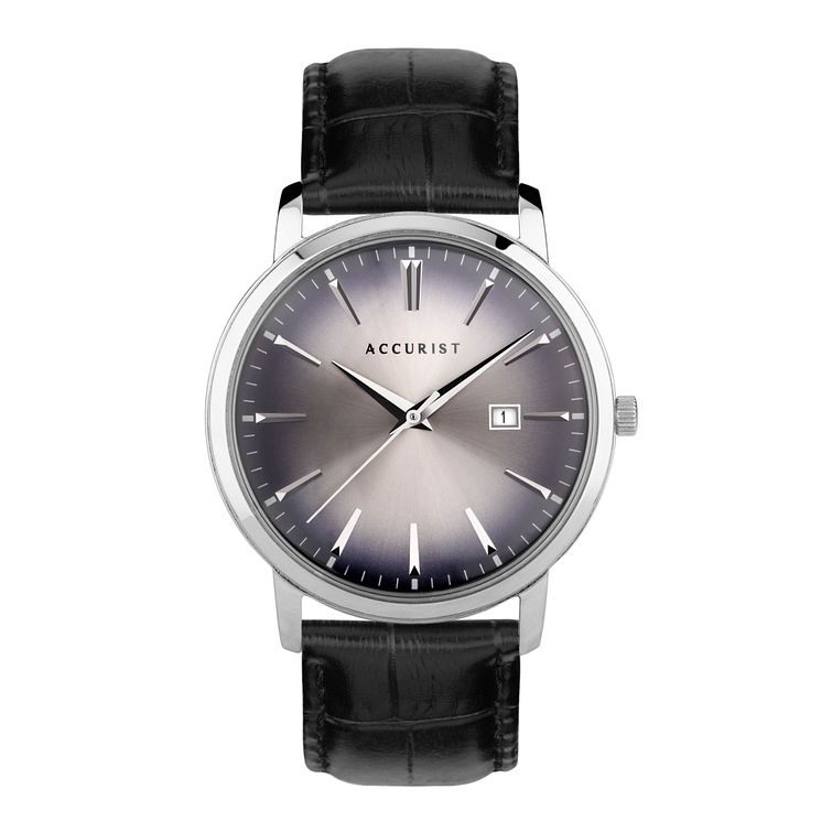 Accurist Black Leather Strap Watch