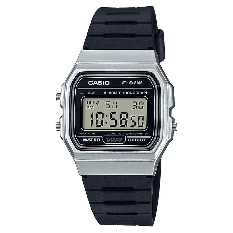 Casio Mens Black Resin Strap Silver Case Digital Watch