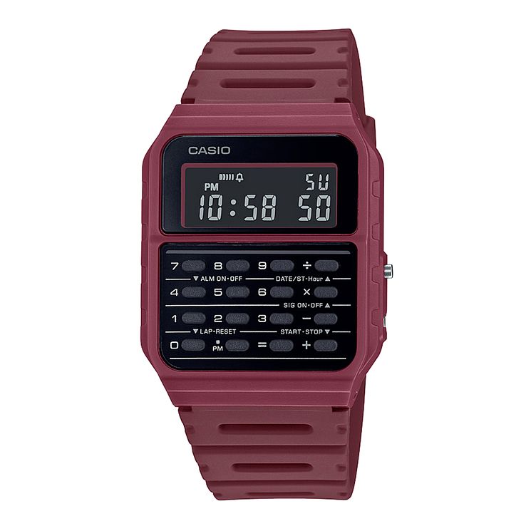 Casio Vintage Calculator Unisex Red Resin Strap Watch