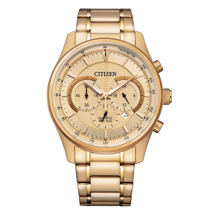 Citizen Chronograph Mens Yellow Gold Tone Bracelet Watch
