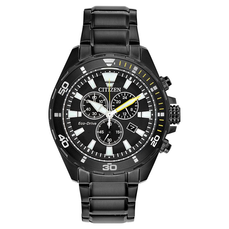 Citizen Eco-drive Chronograph Mens Black Ip Bracelet Watch
