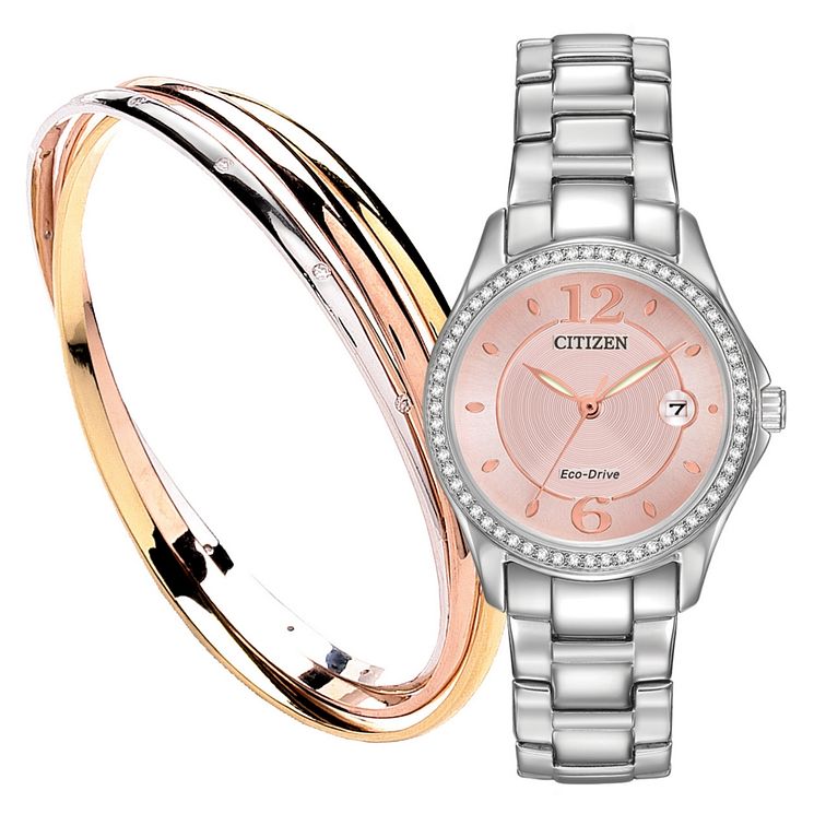 Citizen Eco-drive Ladies Steel Bracelet WatchandBangle Set