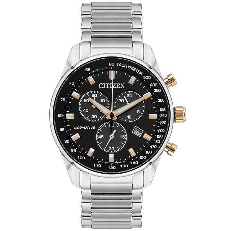 Citizen Eco-drive Mens Stainless Steel Black Dial Watch