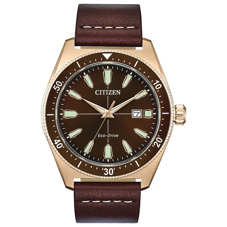 Citizen Mens Black Dial Brown Leather Strap Watch