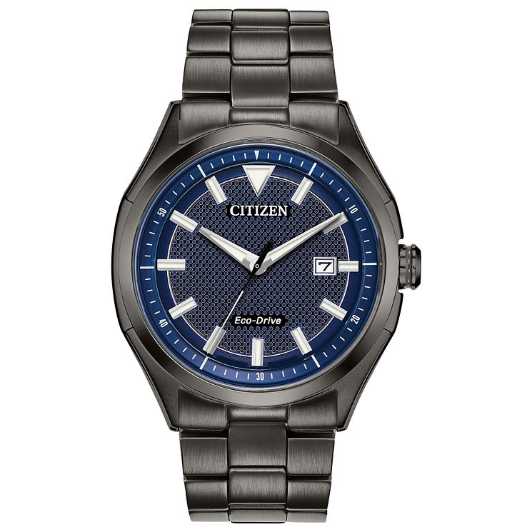 Citizen Mens Blue Dial Grey Ip Bracelet Watch