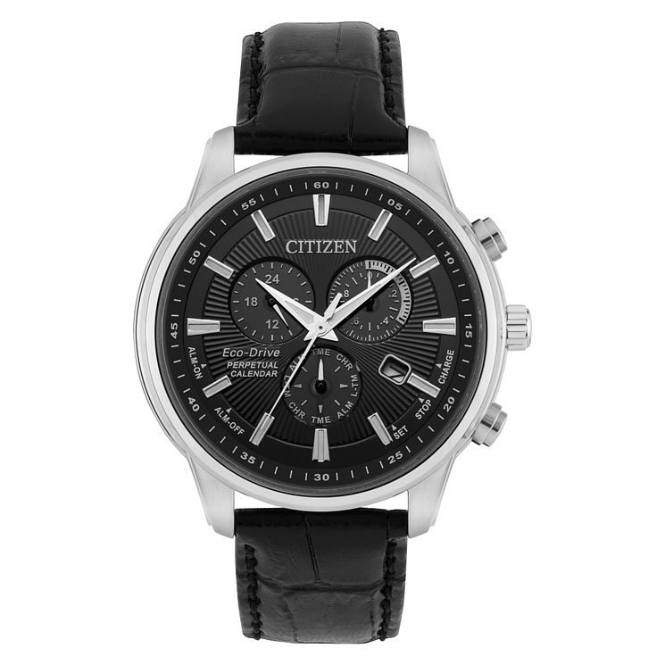 Citizen Mens Eco-drive Black Leather Strap Watch