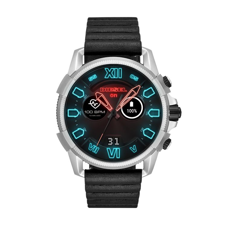 Diesel On Mens Black Leather Strap Touchscreen Smartwatch