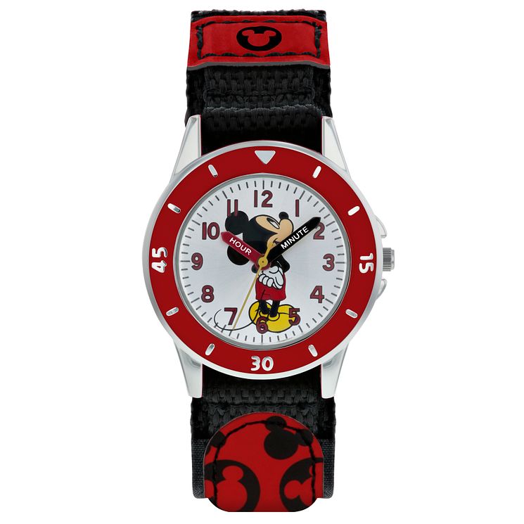 Disney Mickey Mouse Red Patterned Strap Time Teacher Watch