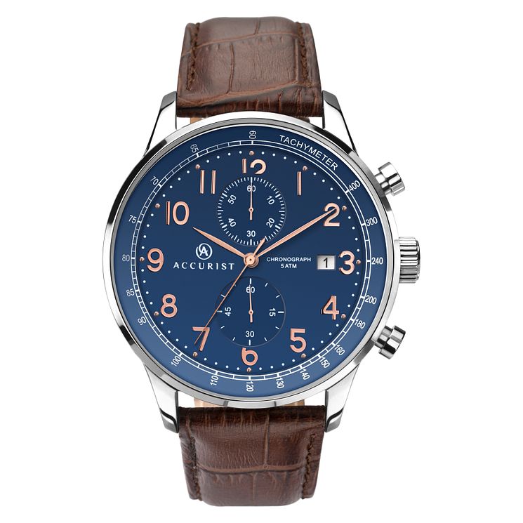 Accurist Mens Blue Dial Leather Strap Chronograph Watch