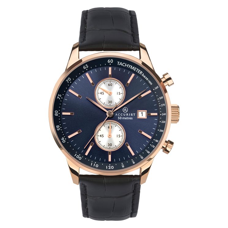 Accurist Mens Chronograph Black Leather Strap Watch
