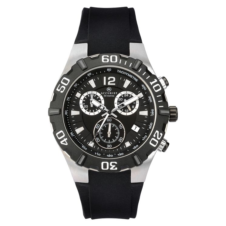 Accurist Mens Chronograph Steel Black Strap Watch