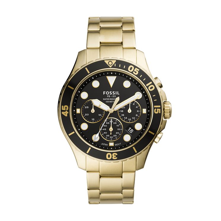 Fossil Fb-03 Mens Gold Tone Bracelet Watch