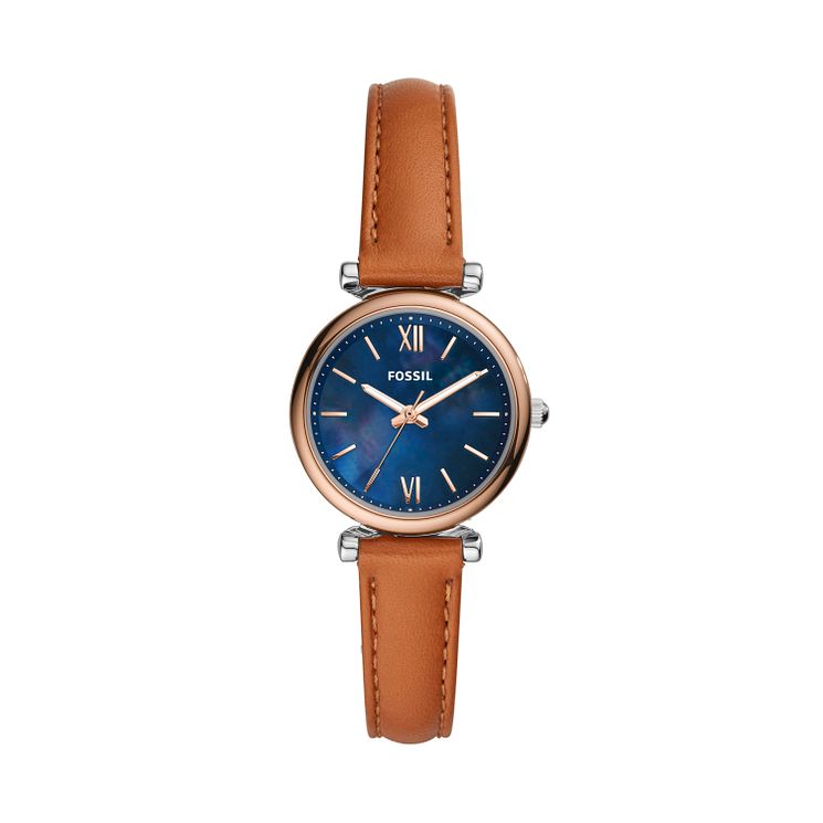 Fossil Ladies Rose Gold Tone Brown Leather Strap Watch