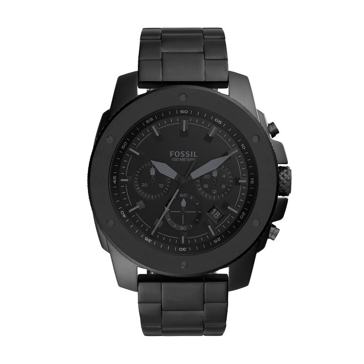 Fossil Mega Machine Mens Black Ip Bracelet Watch