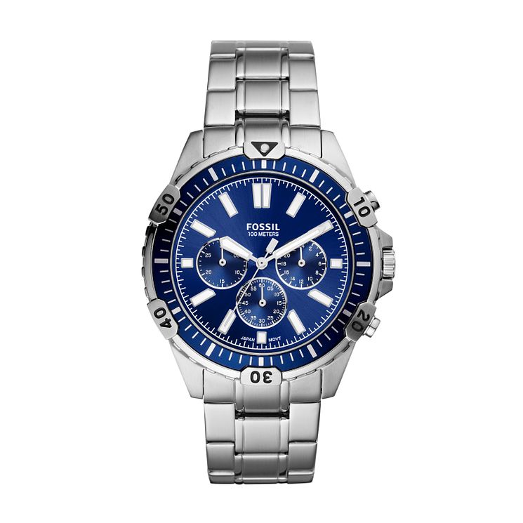 Fossil Mens Blue Dial Stainless Steel Bracelet Watch