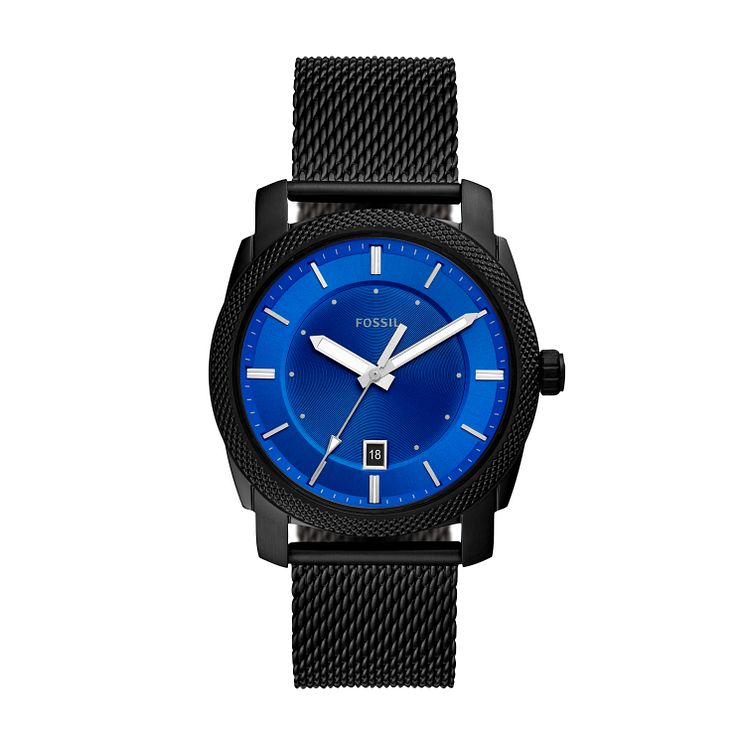 Fossil Mens Machine Blue Dial Black Bracelet Watch