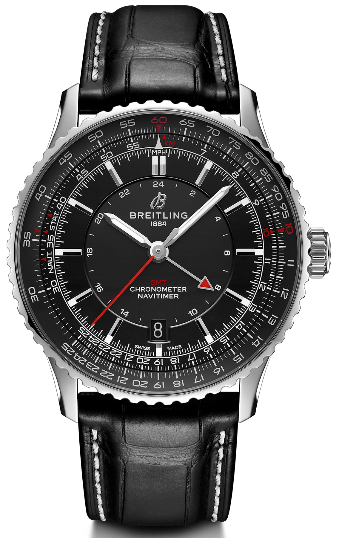 Breitling Navitimer Automatic Gmt 41 Black Leather