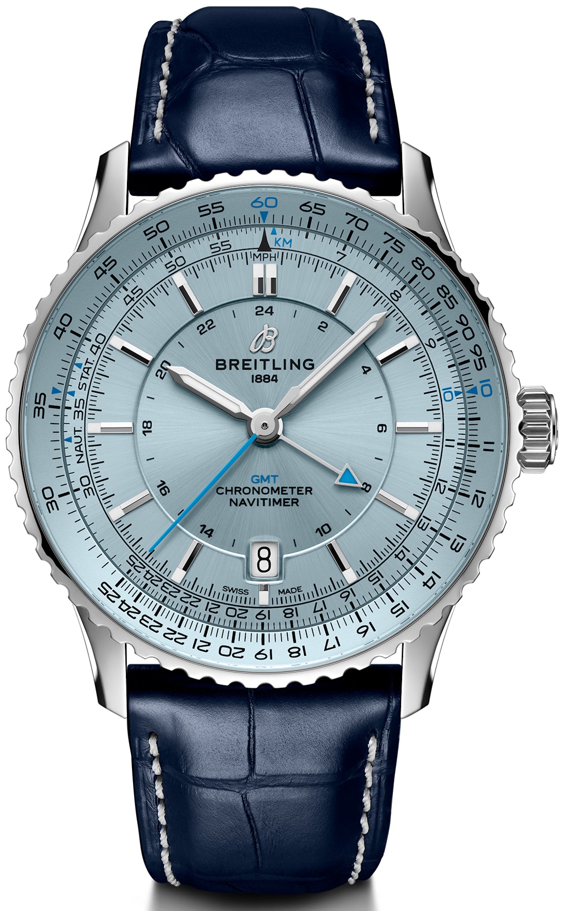 Breitling Navitimer Automatic Gmt 41 Light Blue Leather