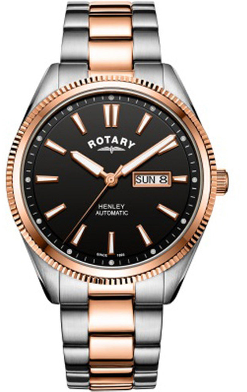 Rotary Henley Two Tone Rose Serrated Bezel Mens