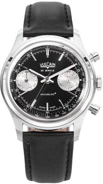 Vulcain Chronograph 38mm Black Silver Leather