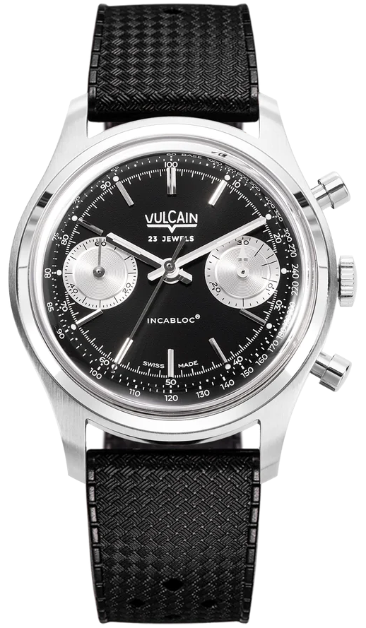 Vulcain Chronograph 38mm Black Silver Rubber