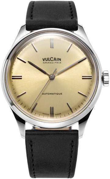 Vulcain Grand Prix Champagne Black Calf Leather
