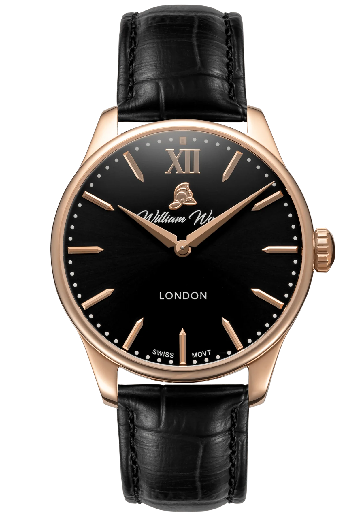 William Wood Chivalrous Rose Gold Black Leather