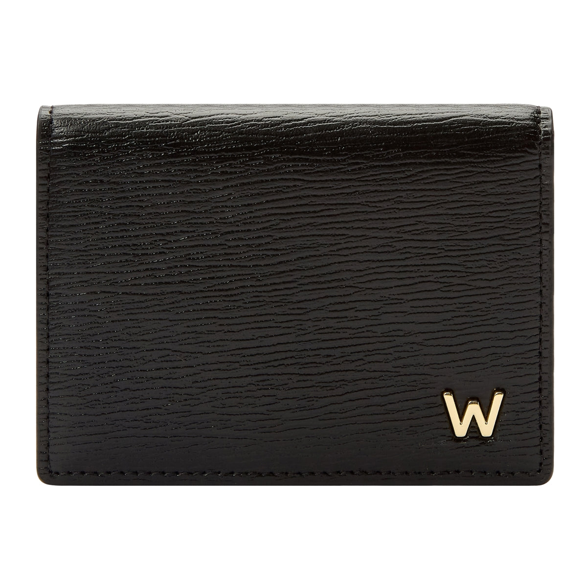 Wolf W Collection Leather Black Gusset Card Case - Black