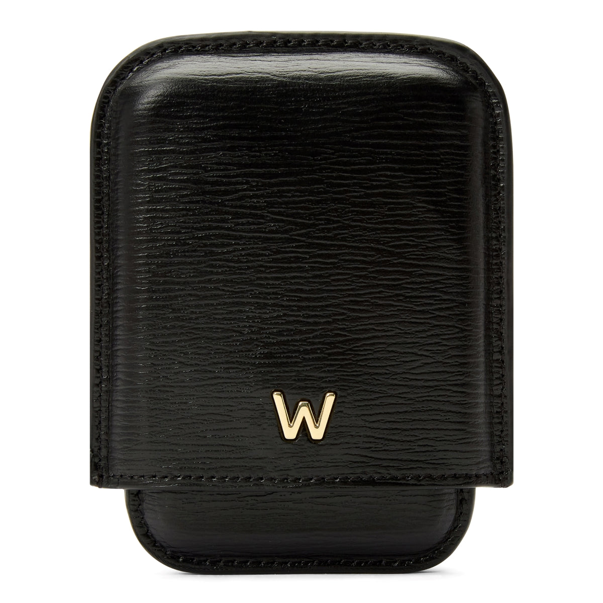 Wolf W Collection Leather Black Molded Card Case - Black
