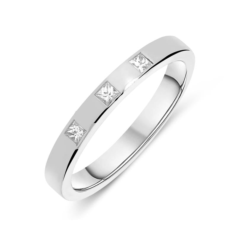Platinum 0.12ct Diamond Three Stone Princess Cut Half Eternity Ring - O