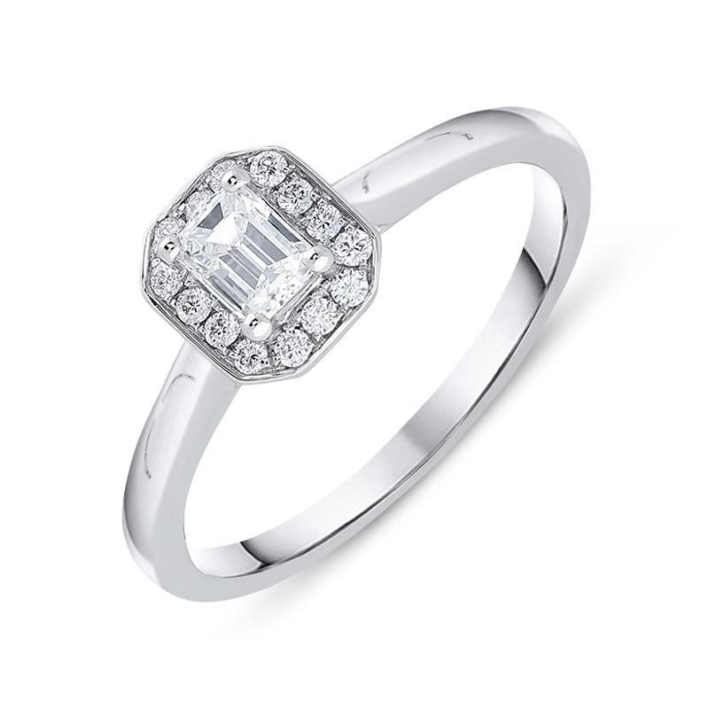 Platinum 0.46ct Diamond Emerald Cut Halo Ring - Option1 Value Platinum