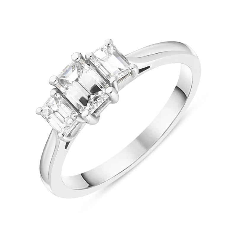 Platinum 0.88ct Diamond Emerald Cut Trilogy Ring