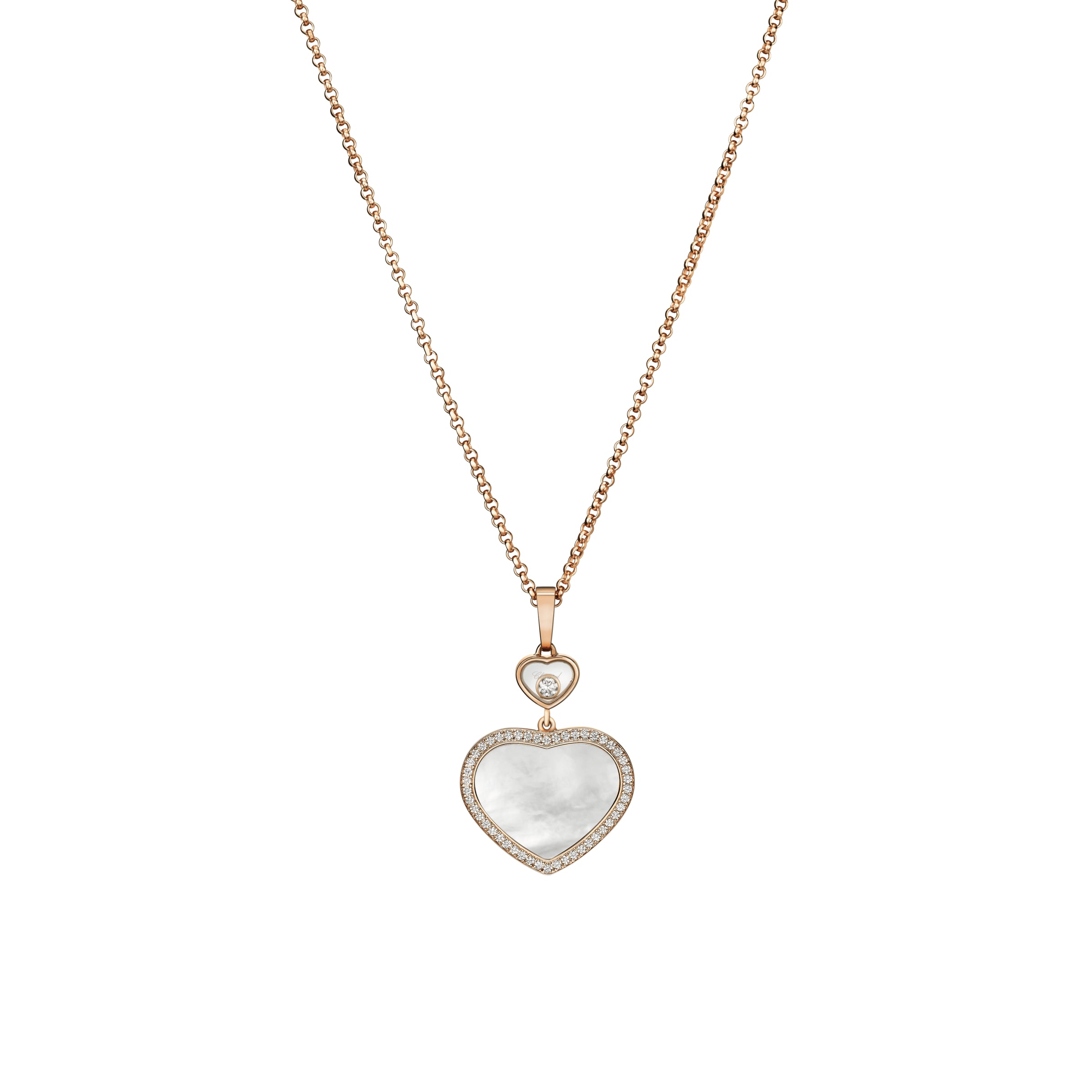 Chopard Happy Hearts 18ct Rose Gold 0.24ct Diamond Mother Of Pearl Pendant