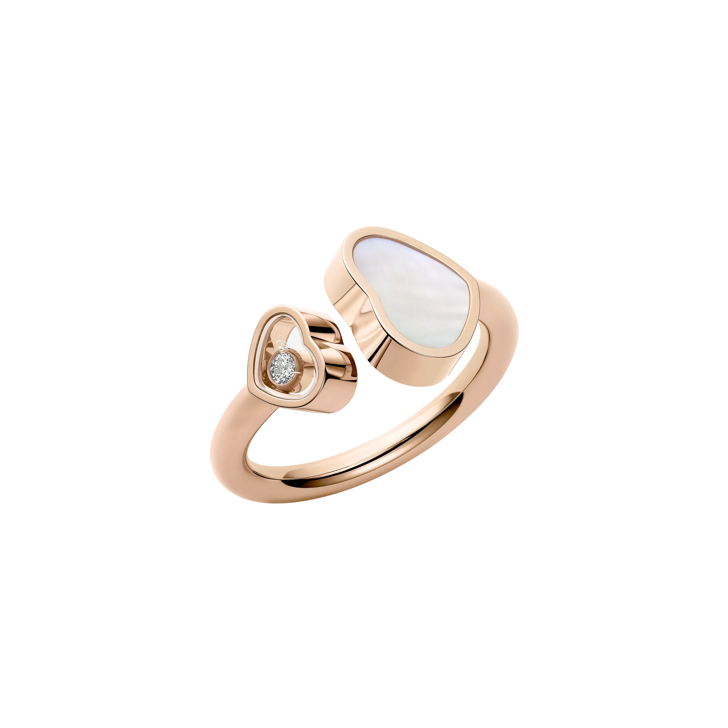 Chopard Happy Hearts 18ct Rose Gold Diamond Mother Of Pearl Ring - 52