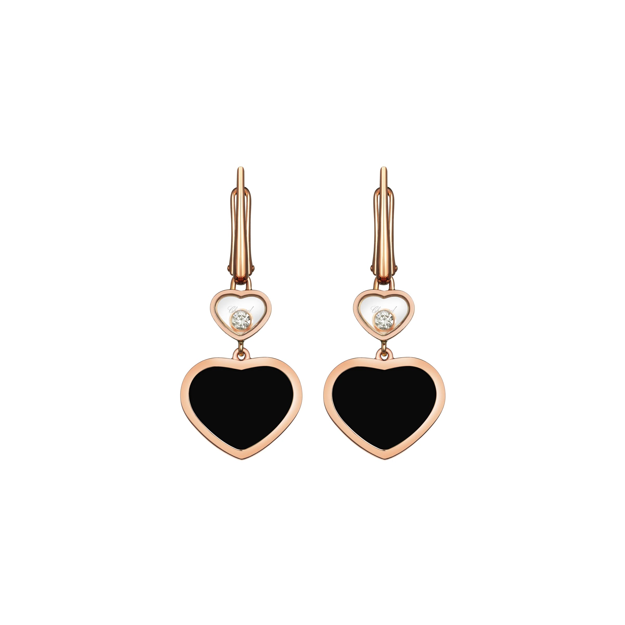 Chopard Happy Hearts 18ct Rose Gold Diamond Onyx Earrings
