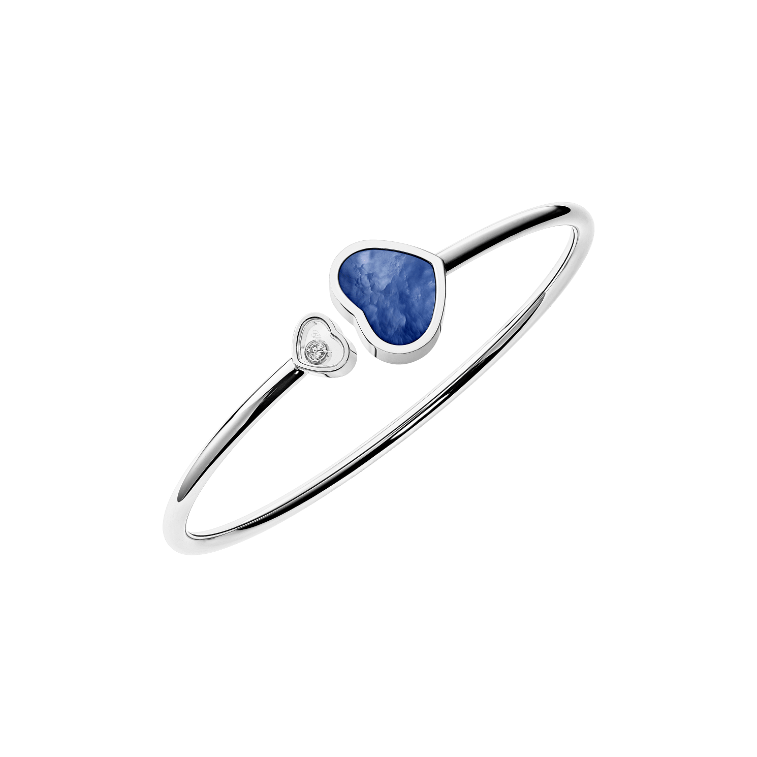Chopard Happy Hearts 18ct White Gold Blue Mother Of Pearl 0.05ct Diamond Bangle - Small
