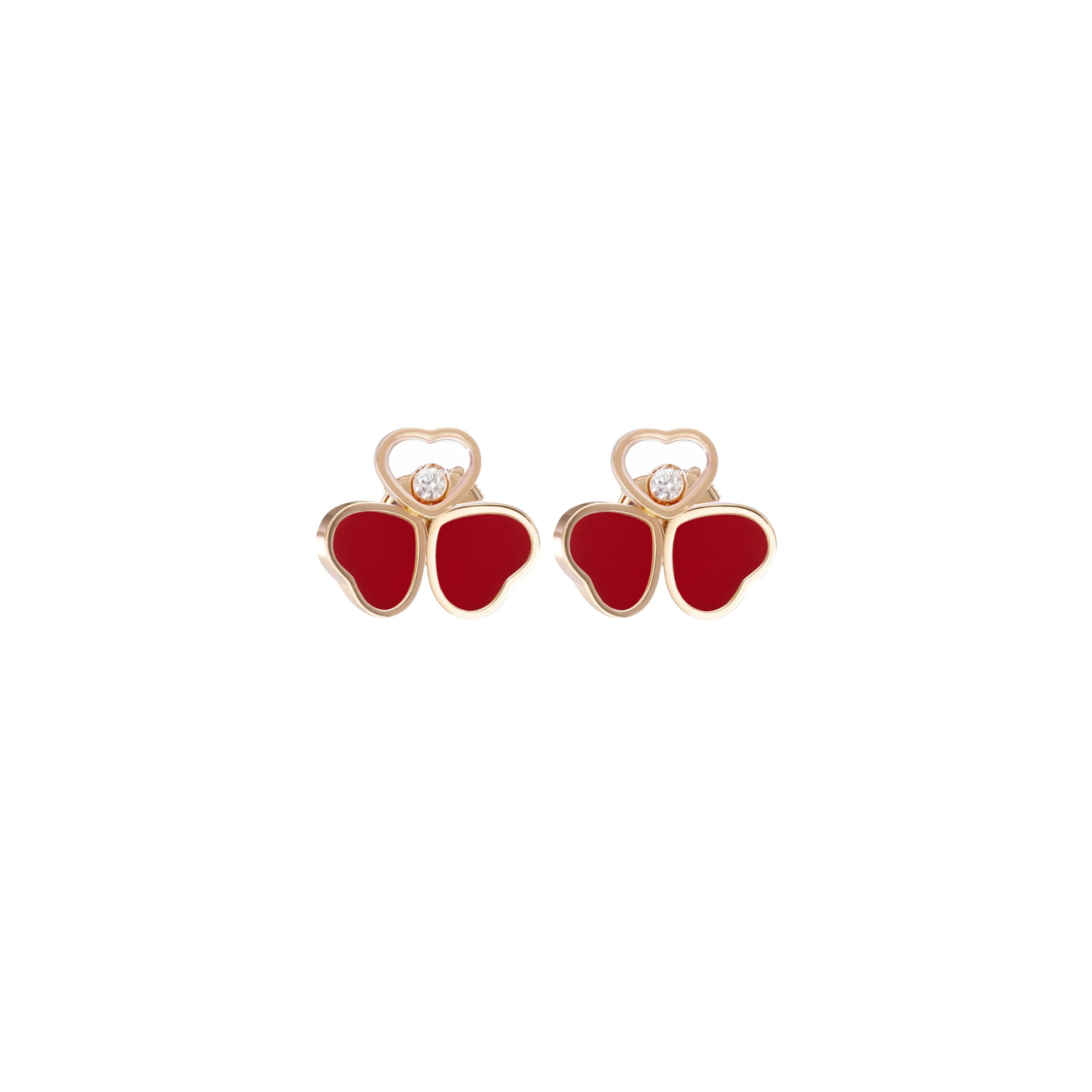 Chopard Happy Hearts Wings 18ct Rose Gold Red Stone Earrings