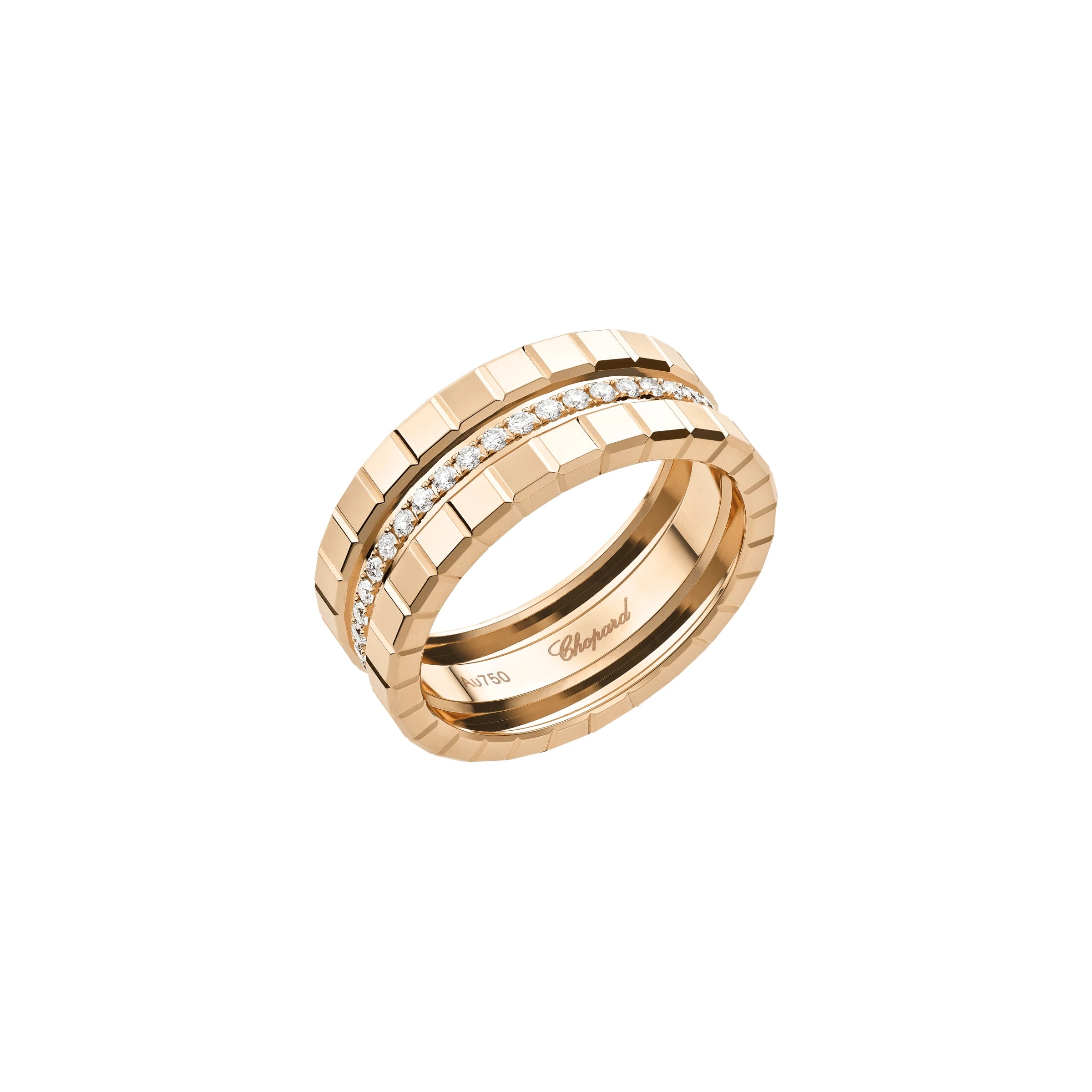Chopard Ice Cube 18ct Rose Gold Diamond Double Medium Ring - 57