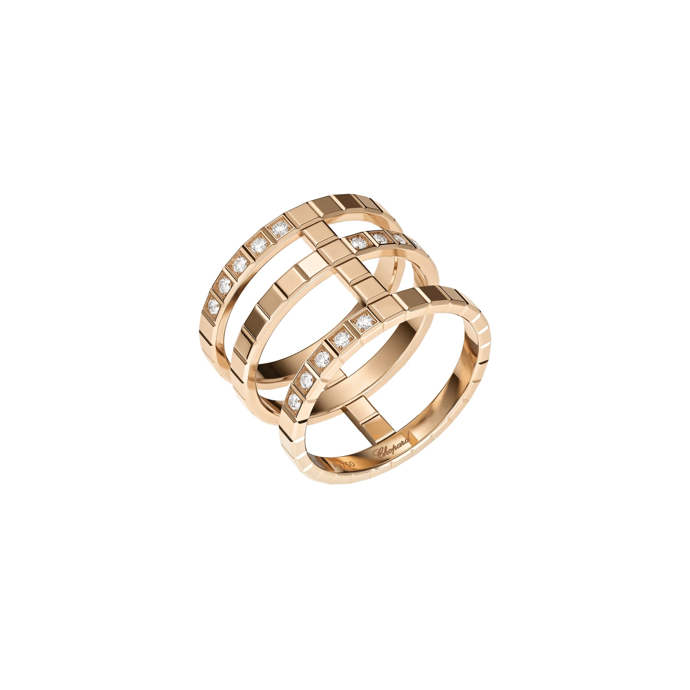 Chopard Ice Cube 18ct Rose Gold Diamond Triple Ring - 52