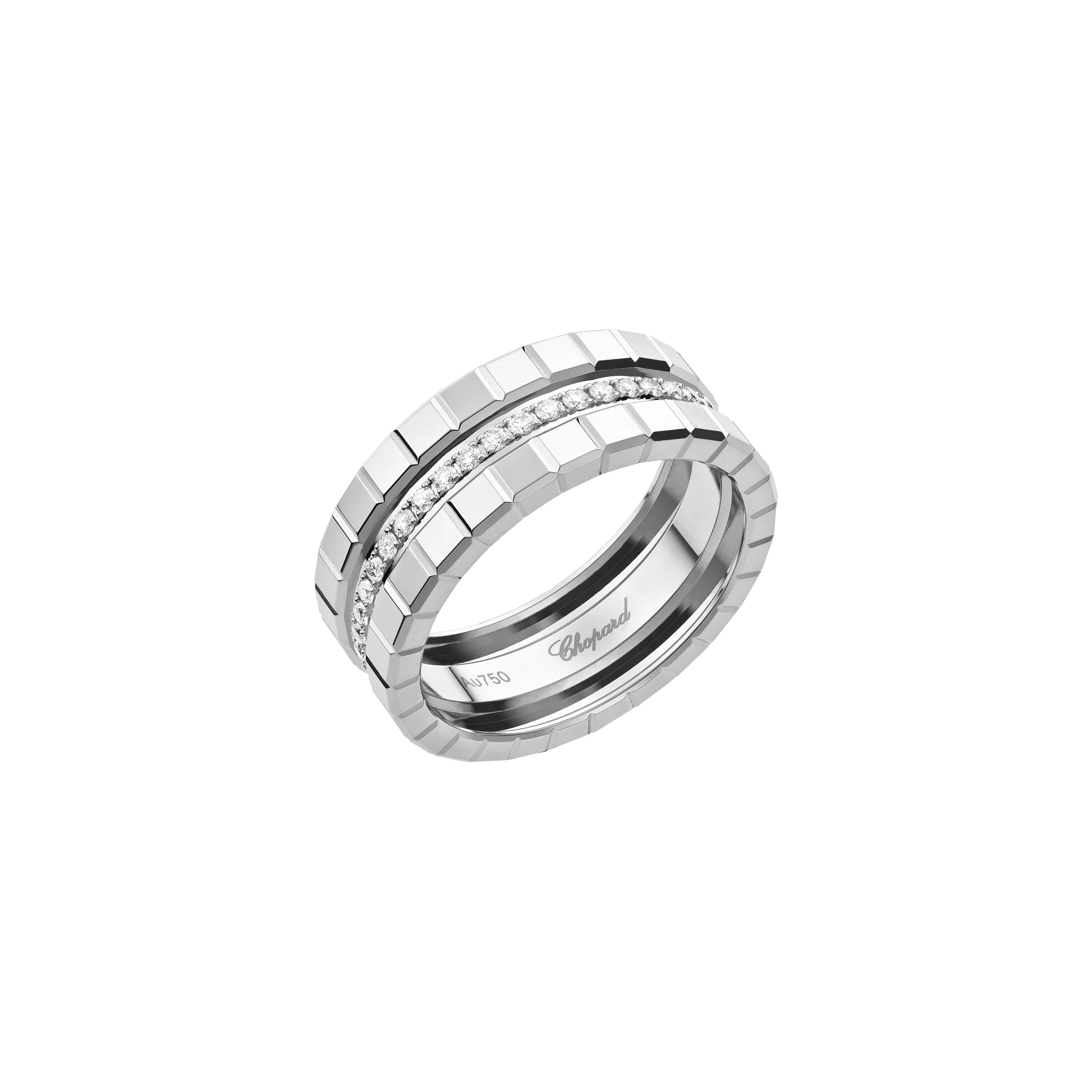 Chopard Ice Cube 18ct White Gold Diamond Double Medium Ring - 50
