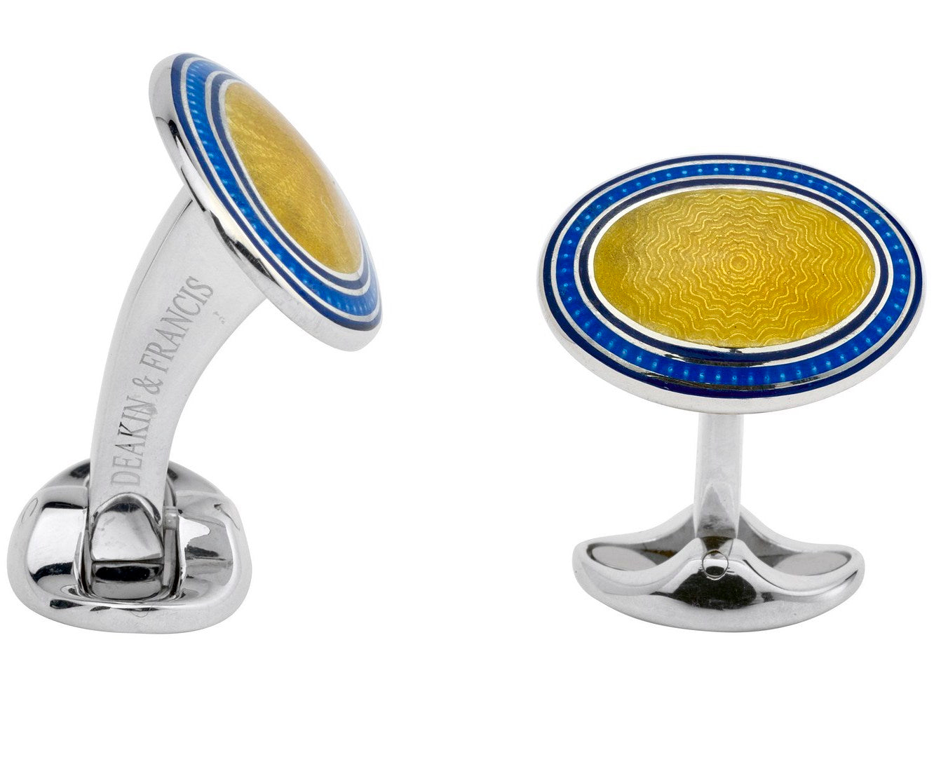 Deakin & Francis Cufflinks Sterling Silver Blue Yellow Enamel - Silver
