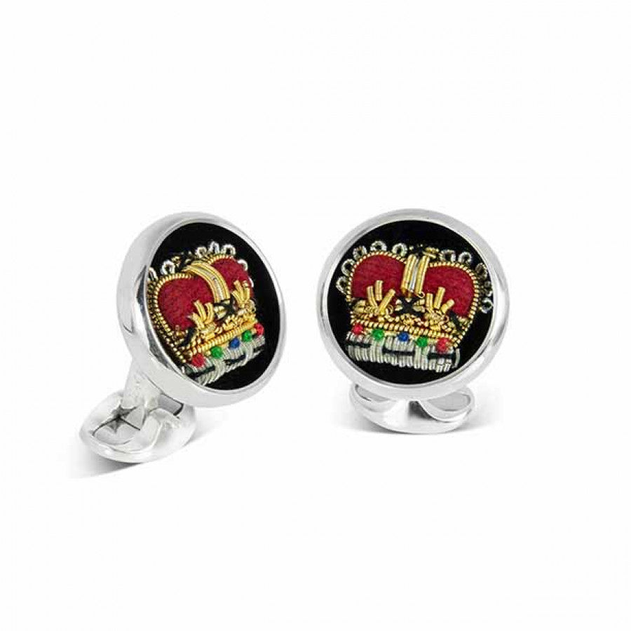 Deakin & Francis Cufflinks Sterling Silver Embroidered Crown - Silver
