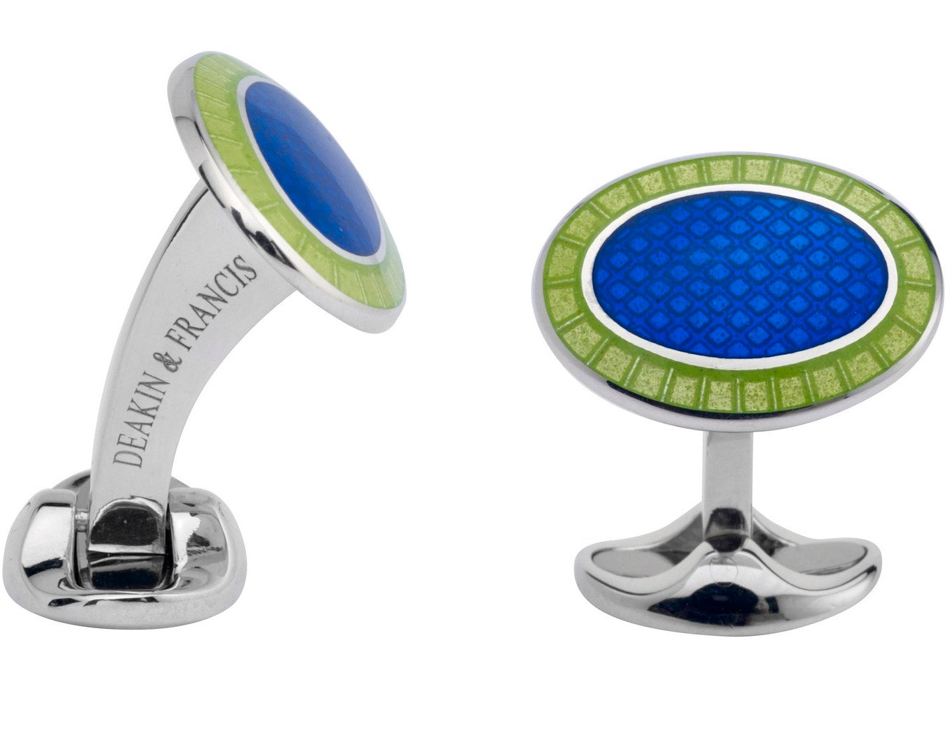 Deakin & Francis Cufflinks Sterling Silver Lime Green Nitric Blue Enamel - Silver