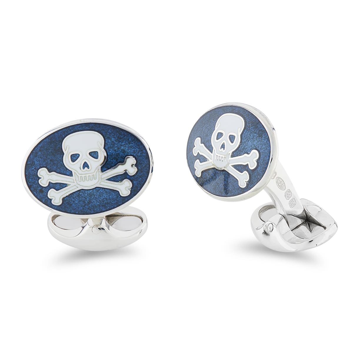 Deakin & Francis Cufflinks Sterling Silver Navy Blue Enamel Skull And Cross Bones - Silver