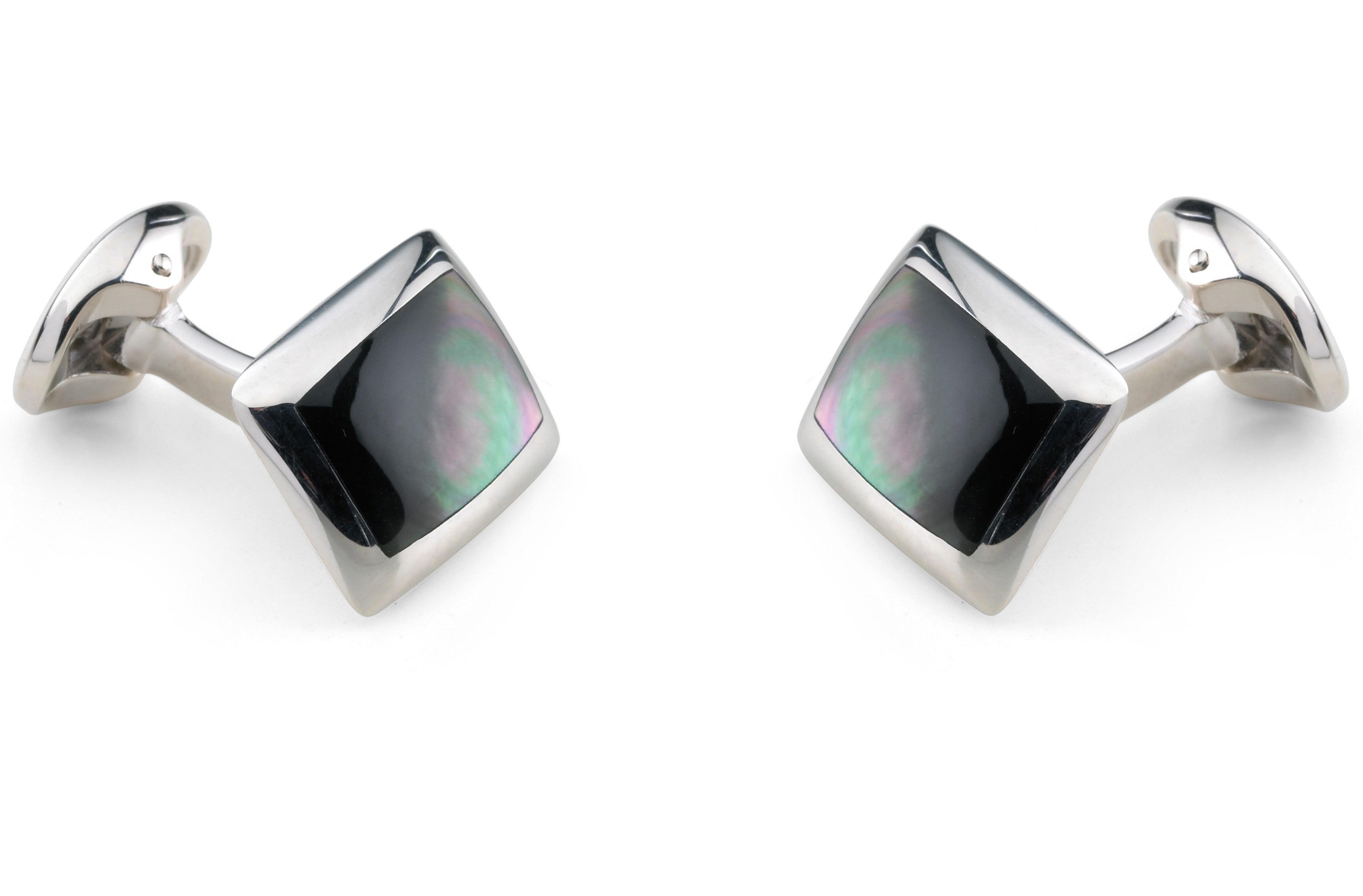 Deakin & Francis Cufflinks Sterling Silver Oblong Grey Mother Of Pearl Inlay - Silver